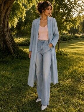 Longline Style Light Denim Duster Coat